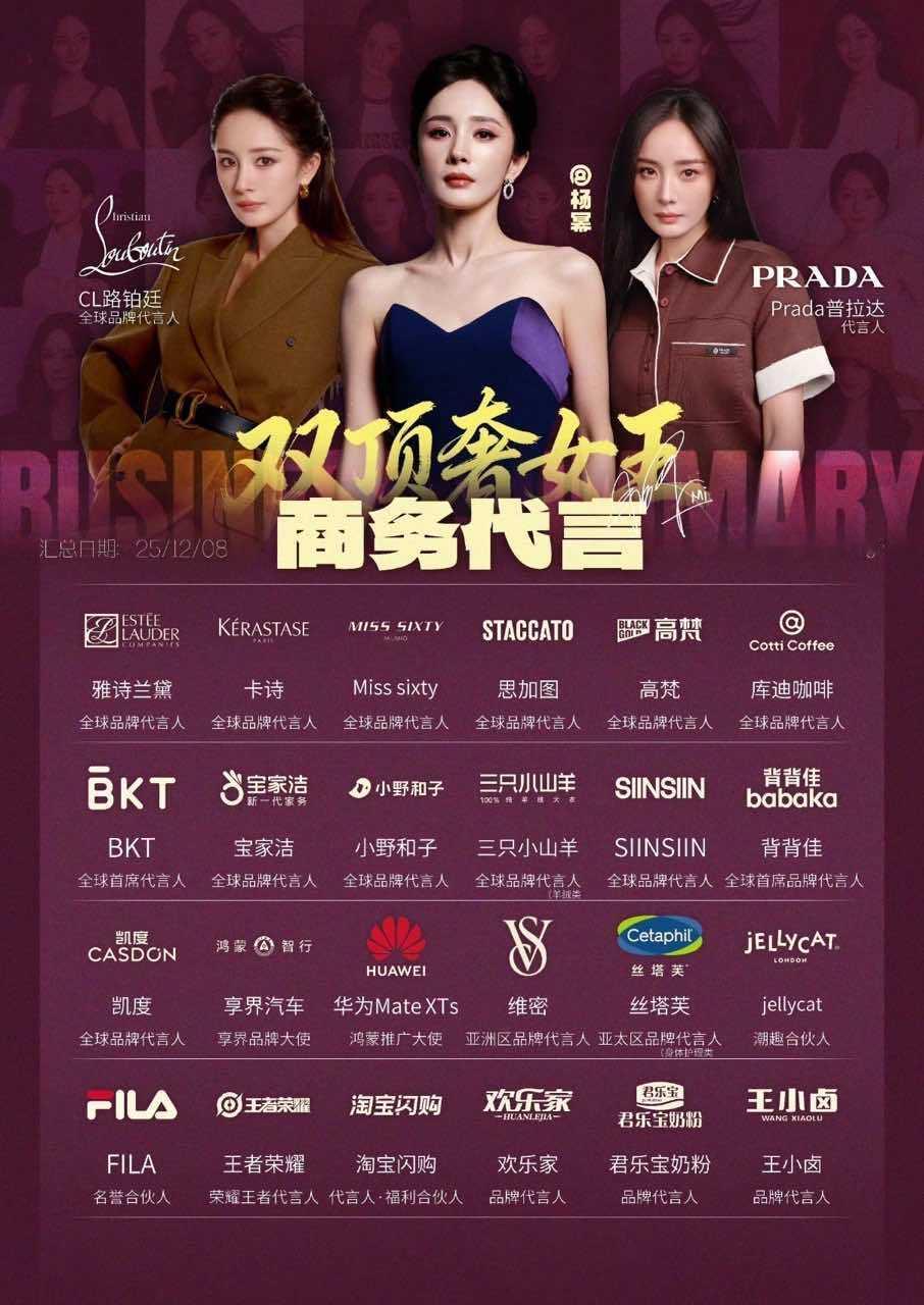 杨幂代言矩阵全线开花杨幂商业价值内娱TOP杨幂商务女王 
