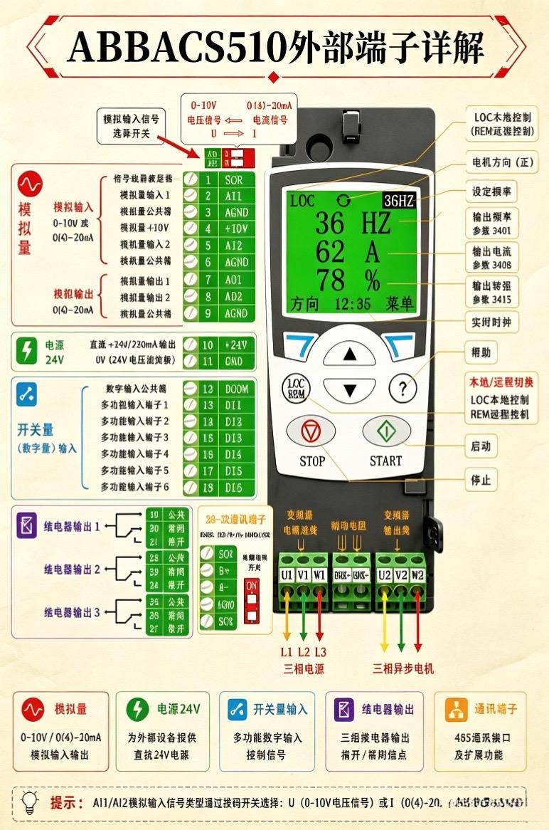 ABB ACS510变频器端子功能详解 电工