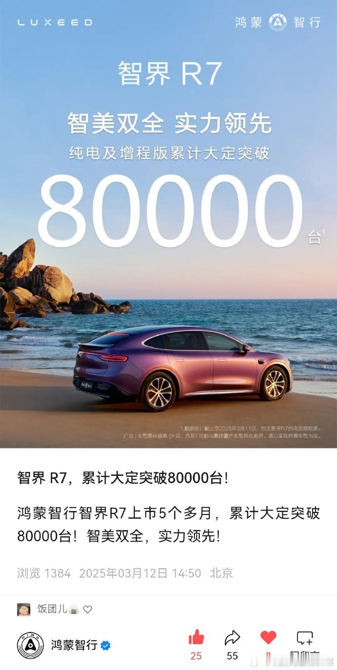 有点意思。3月12日，智界 R7 官方宣布的累计大定数是 80000。看了下DC