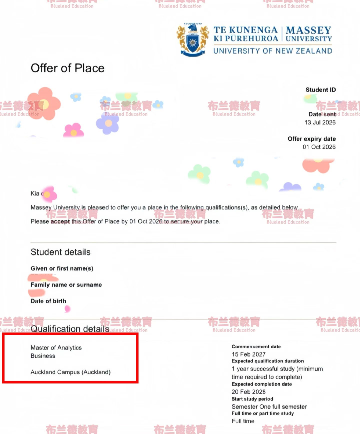发个新西兰梅西大学的offer🎉周五递交，周一就出offer啦专业是一年制的M