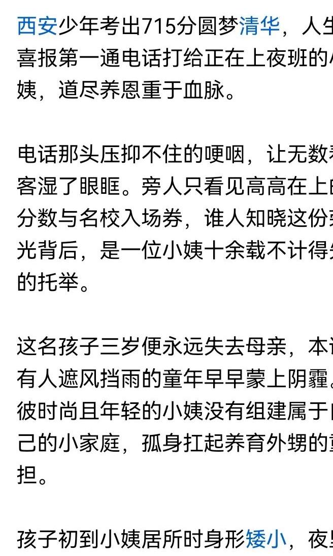 请停止胡编乱造。这个孩子由小姨抚养长大，本来这个事情大家读起来就是一个很励志很亲