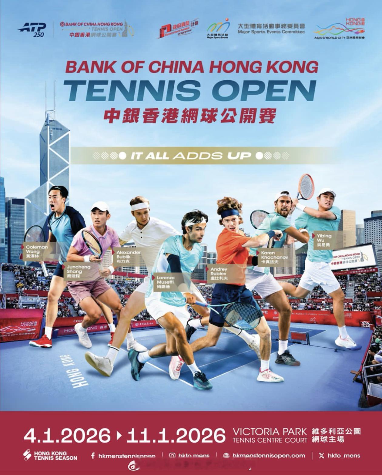 2026香港网球公开赛海报发布中国球员🇨🇳商竣程、吴易昺、黄泽林领衔🔥网球