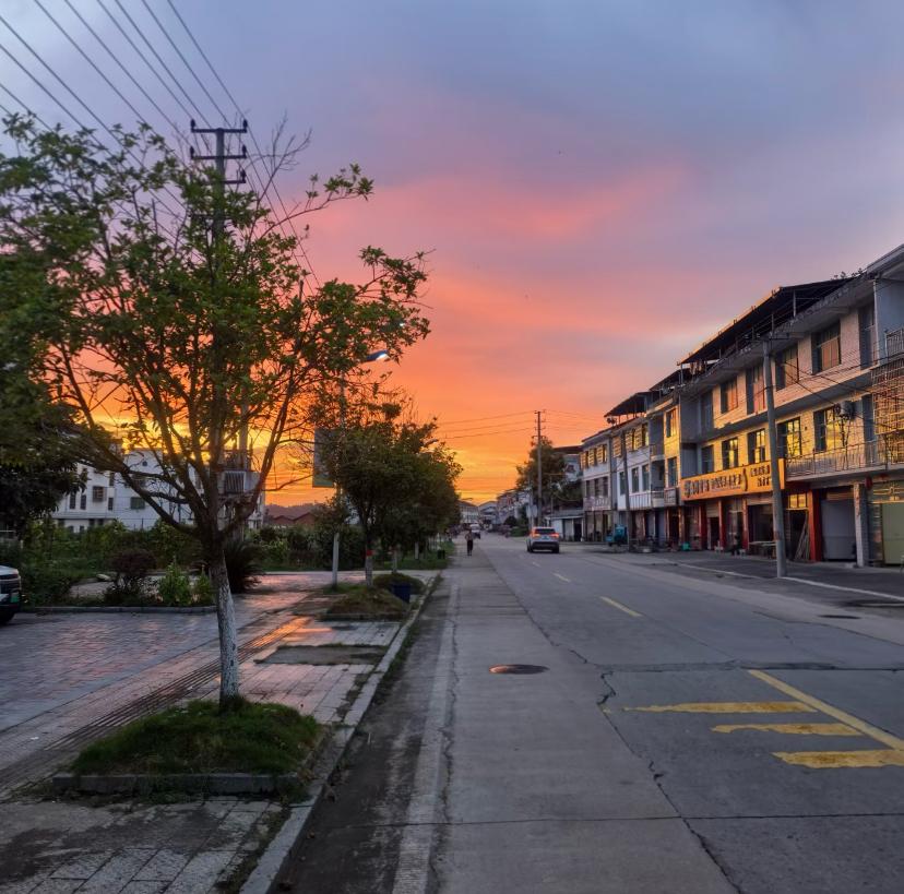 夕阳西沉，暮色像一层柔软的纱，轻轻盖住城市的喧嚣，晚风卷着草木的清香漫过街巷。路