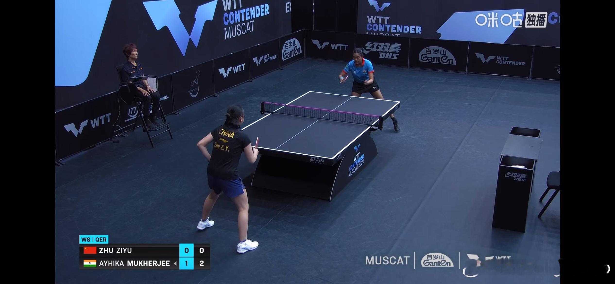 WTT常规挑战赛马斯喀特站2026 女单资格赛：🇨🇳朱梓予0比3艾希卡·穆克
