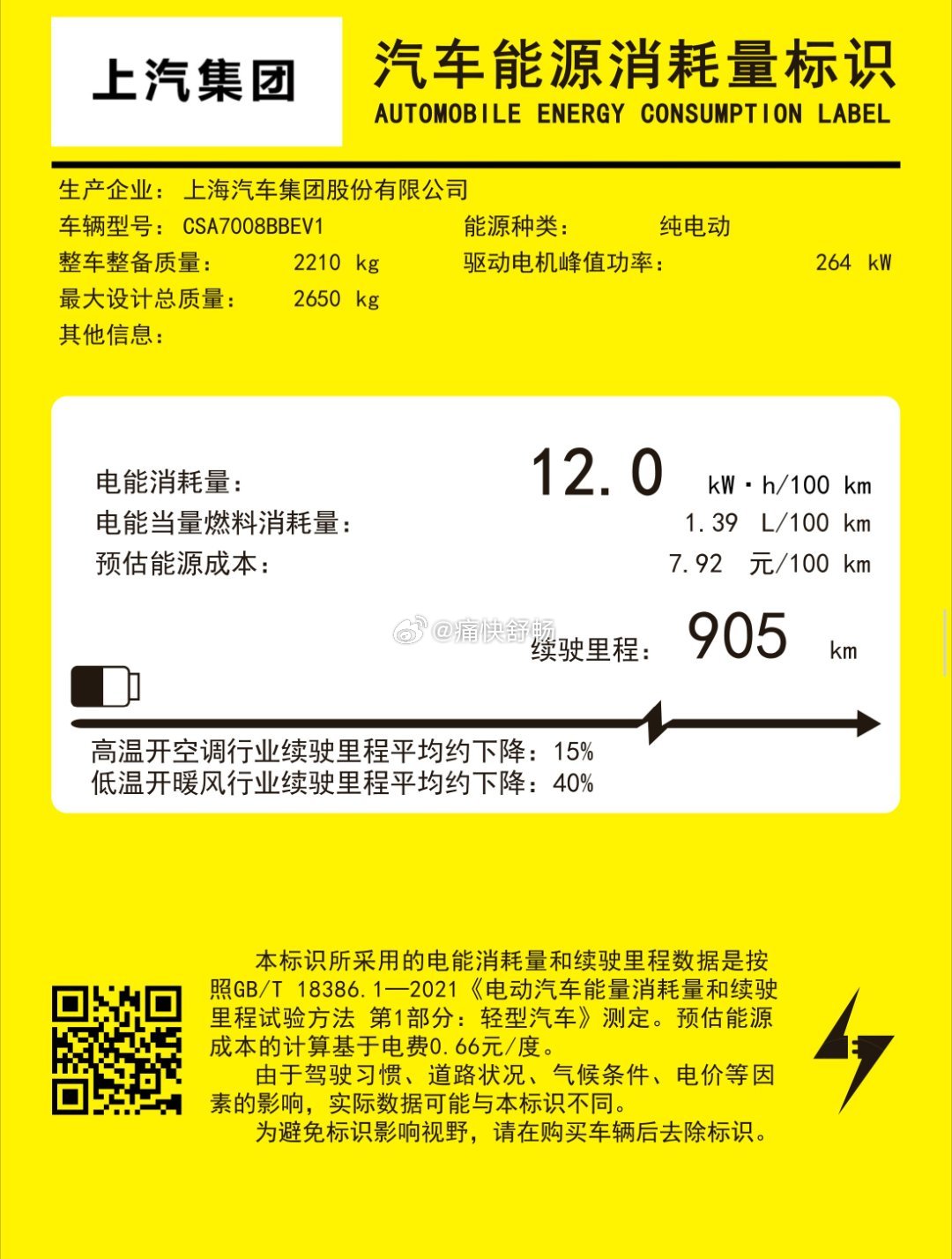 小米SU7CLTC 902公里（96.3度电）整备质量2180kg工信部百公里能
