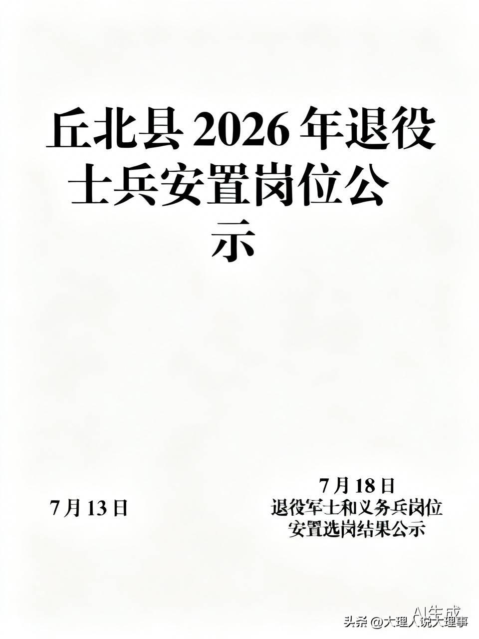 【云南省文山壮族苗族自治州丘北县】2026 年政府安排工作退役士兵安置岗位公示
