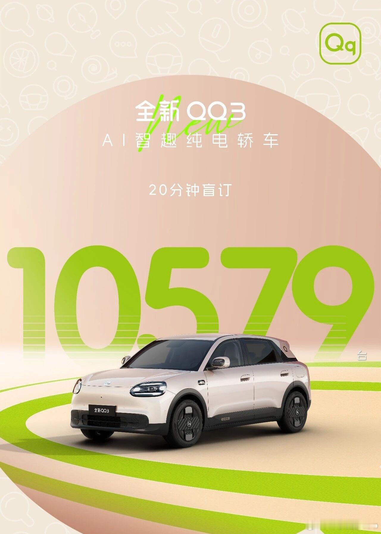 20分钟奇瑞全新QQ3 ，盲订10579台。QQ是很多家庭的第一辆车，23年前上