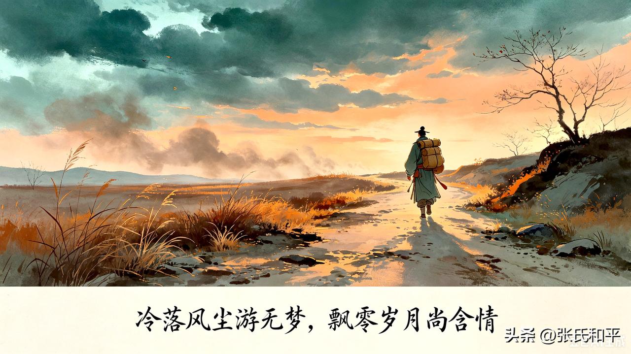 上联：冷落风尘游无梦，
下联：飘零岁月尚含情。
 
简析：上联写辗转风尘，漂泊寥