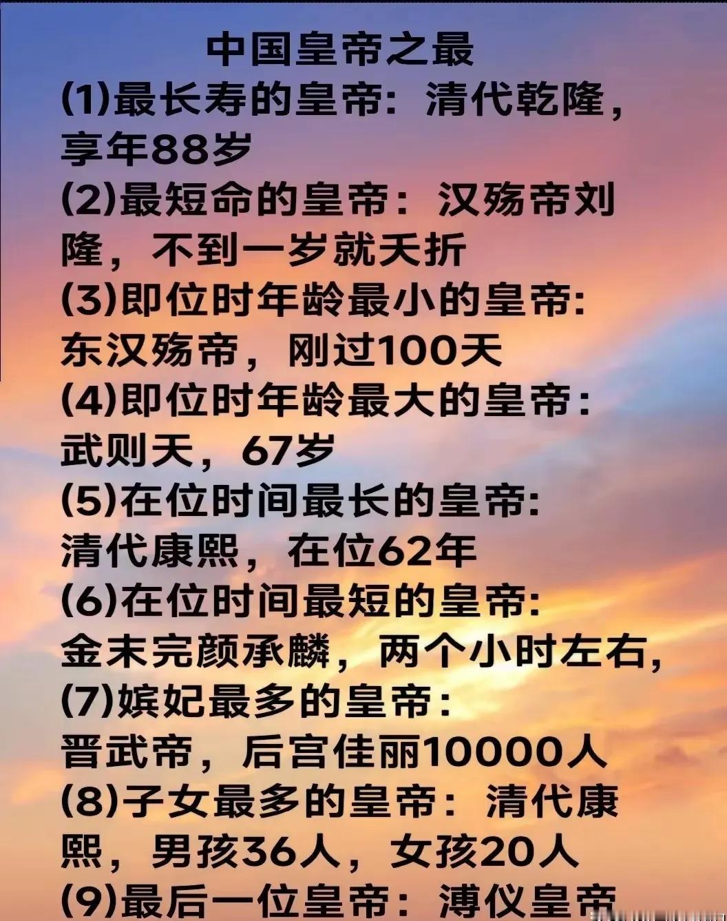 历史档案馆：中国皇帝之最