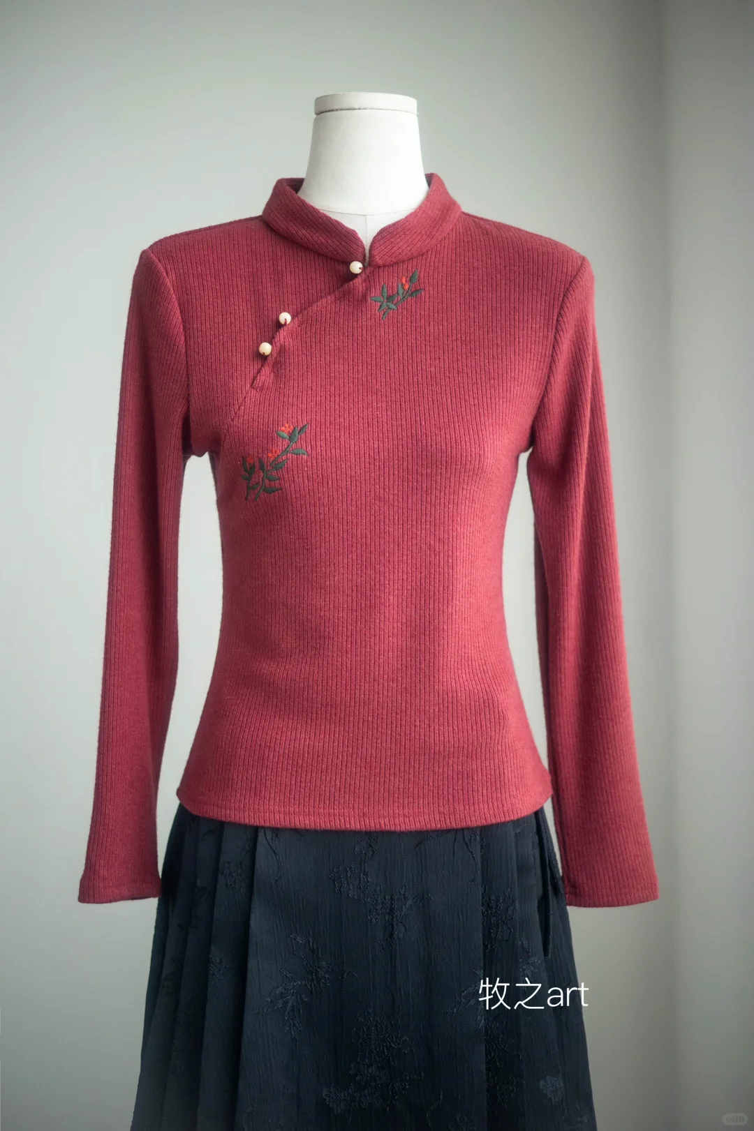 新中式刺绣|加厚针织打底衫
