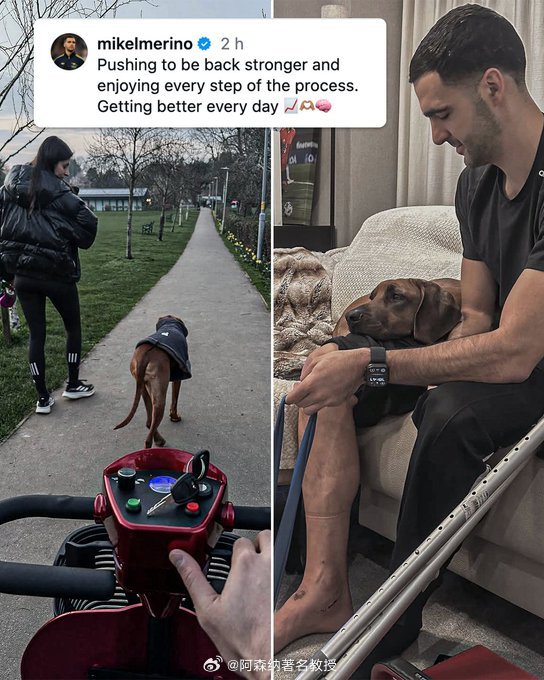 梅里诺在Ins上发布了他最新的康复进展消息⚡️ 英超联赛 阿森纳著名教授