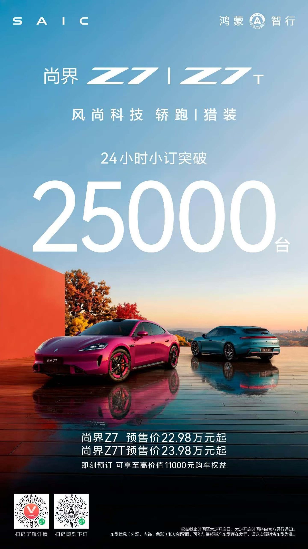 尚界Z7 Z7T的预售战报也来了25000台，作为鸿蒙智行首款运动轿跑这个成绩相