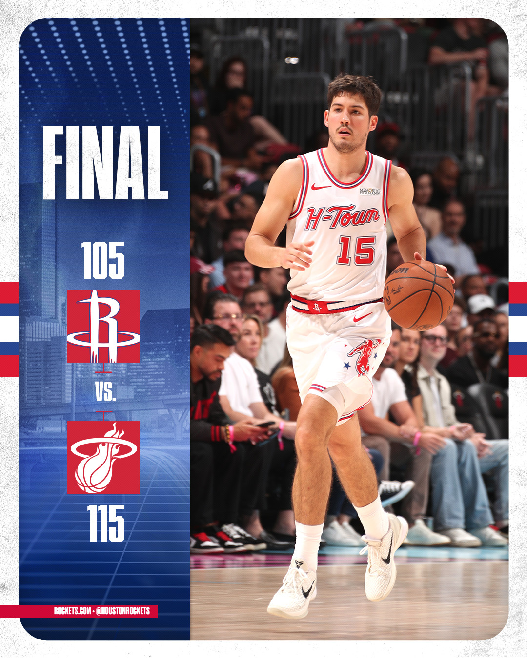 全场比赛结束！火箭105-115热火！杜兰特32分6板8助2帽、阿门20分11板