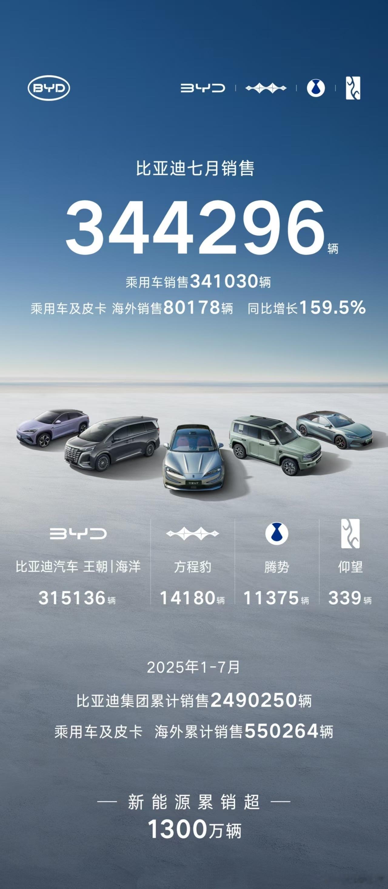 比亚迪7月344296辆，很不易，整个外部环境对比亚迪都不算友好，友商口不择言的