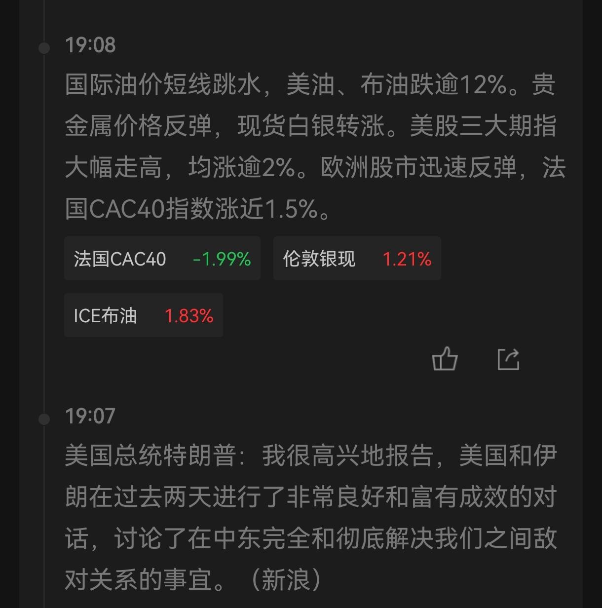 突发消息，国际油价突然大幅跳水10%以上，黄金、美股期指等迅速反弹！这是怎么回事