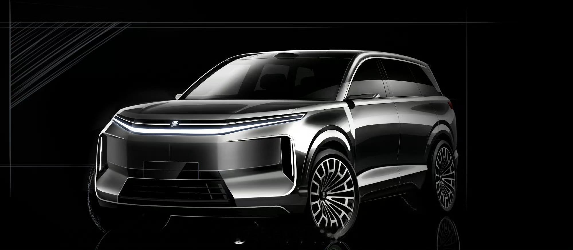 这幅手绘图里的比亚迪大唐，少了实车的硬朗，多了几分笔触里的温柔气场。龙颜前脸在线