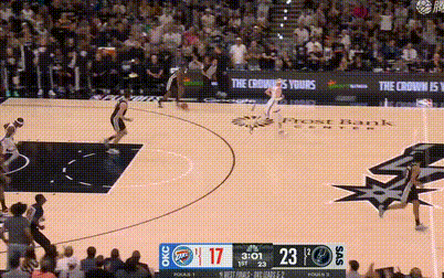哈珀转换三分命中，马刺领先9分！雷霆vs马刺NBA