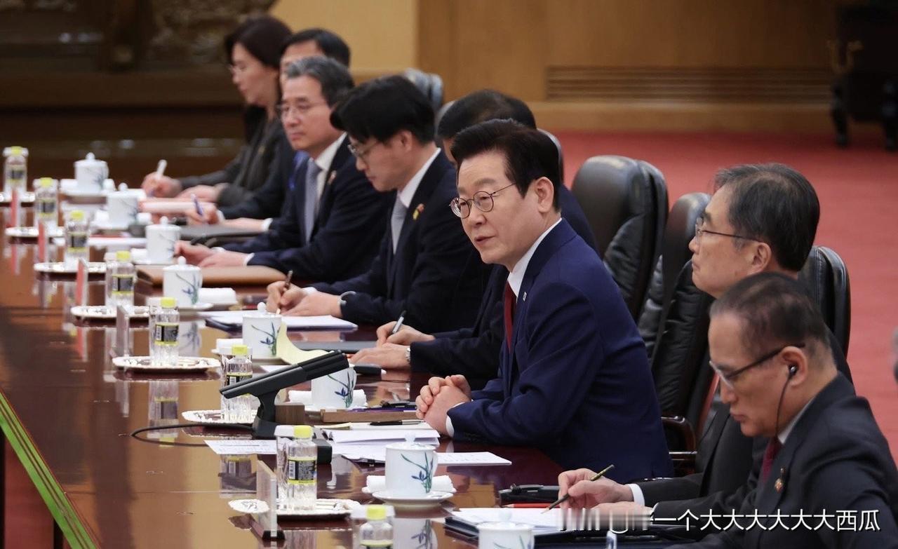 韩国总统李在明访华期间，
三星、SK、现代汽车、LG四大财团领导人陪同随行，
就