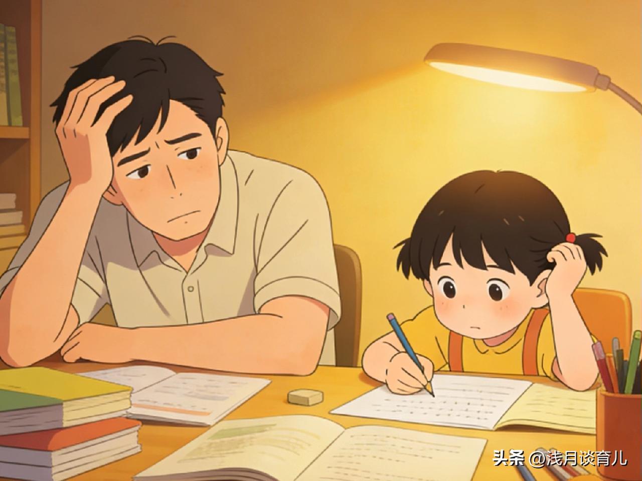 陪孩子写作业，大概是每个家长最熬人的日常。
 
坐在旁边，一会儿喝水，一会儿上厕