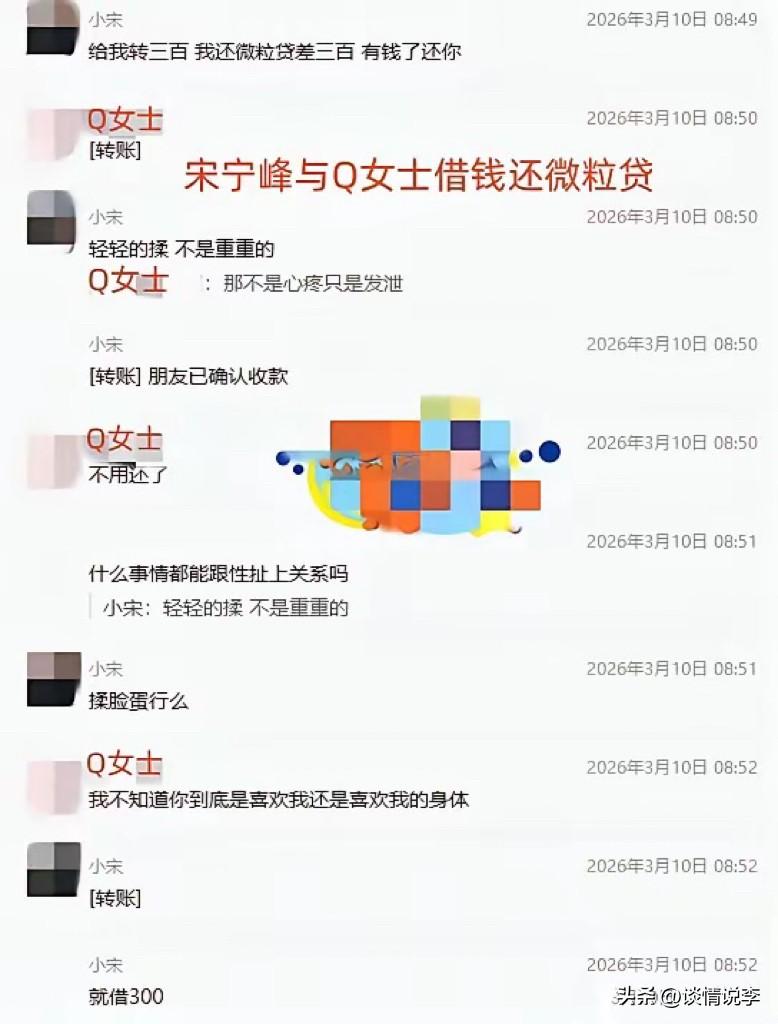百思不得其解，宋宁峰是个演员，应该赚了不少，但是他竟然连300元的网贷都要找小三