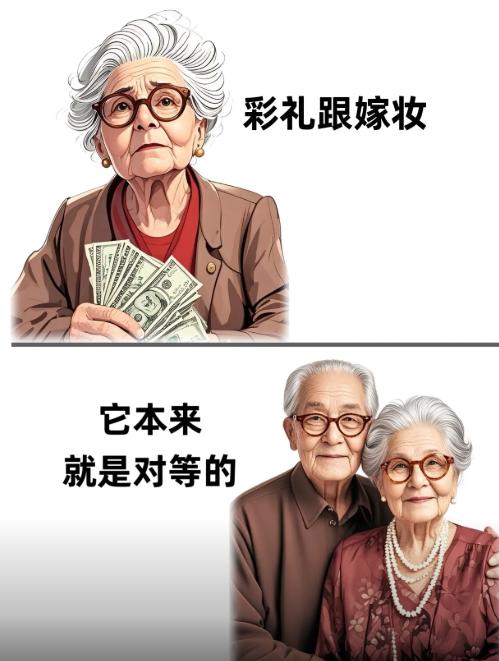 彩礼和嫁妆本该讲究对等，是两个大家庭合力扶持新生小家庭。 良性的婚嫁，双方各自拿
