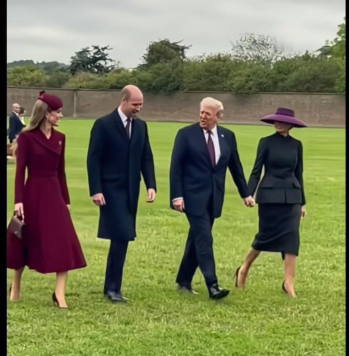 特郎普和梅拉尼娅手拉手秀恩爱！
特郎普访问英国，威廉王子和凯特王妃正装接待，凯特