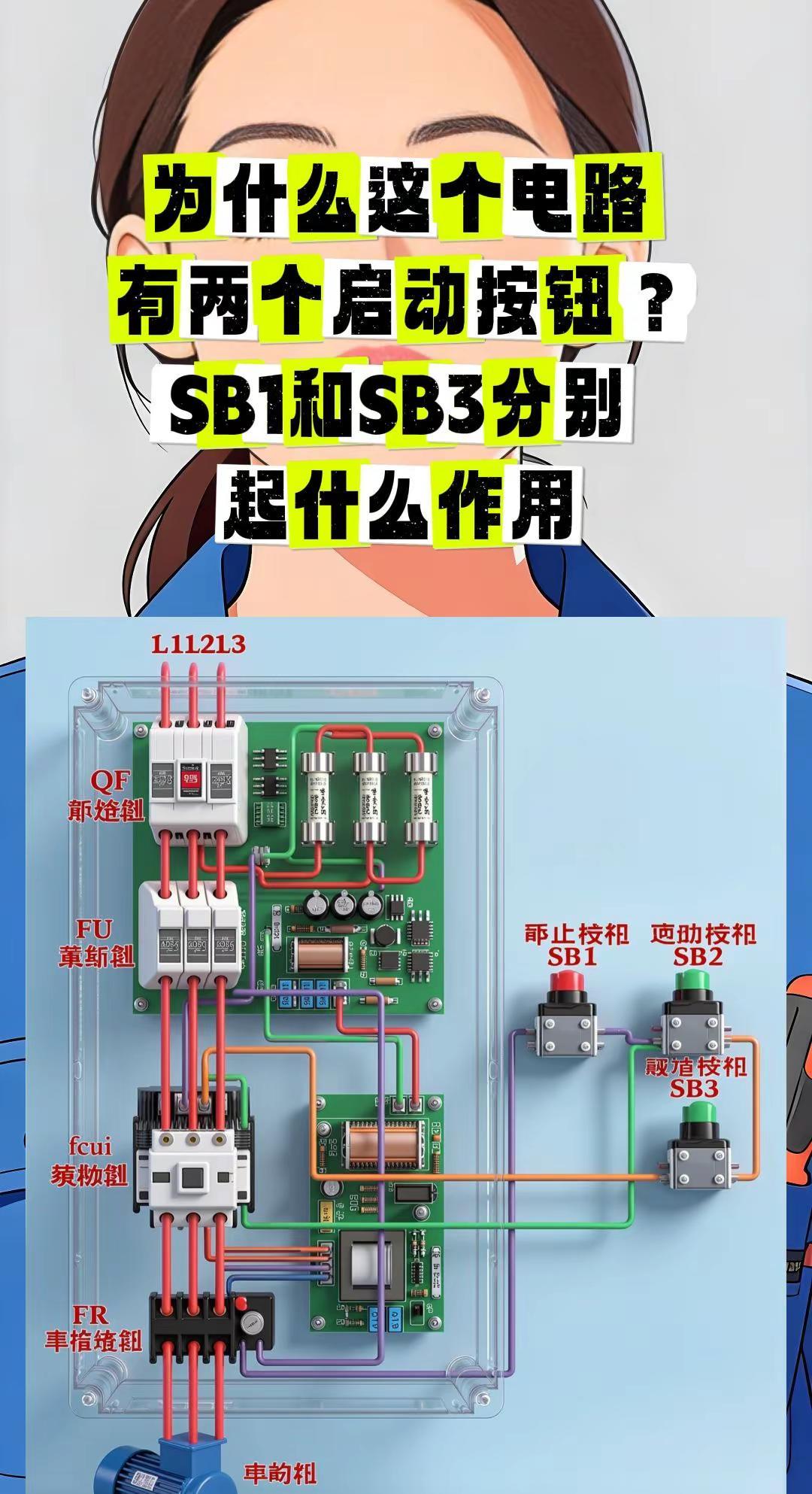 为什么这个电路有两个启动按钮？SB1和SB3分别是做什么用的？
