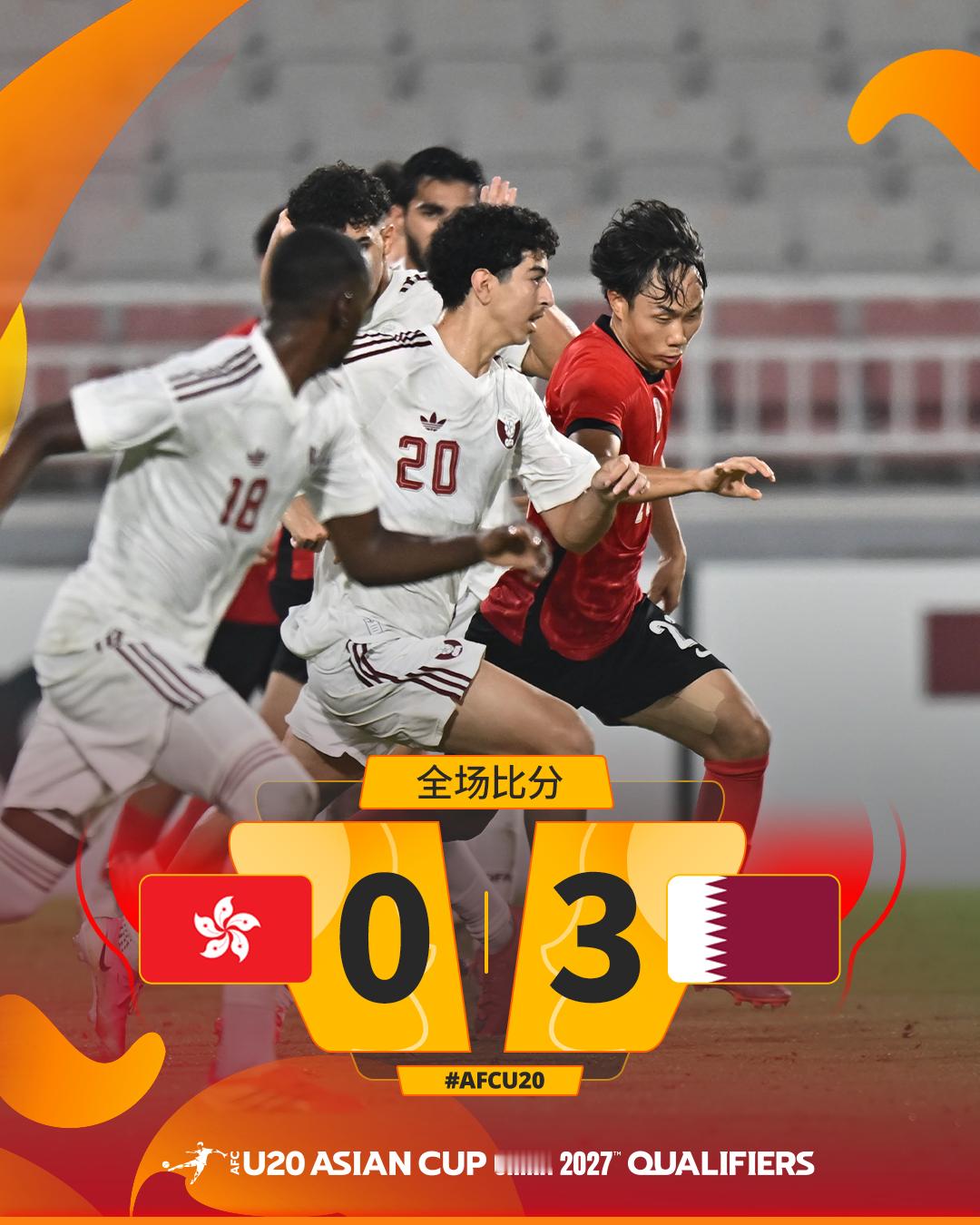全场比分｜中国香港 0-3 卡塔尔卡塔尔凭借上半场攻入三球取胜，中国香港目前遇两