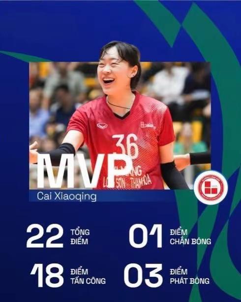 3-2！清化女排胜卫冕冠军，蔡晓晴MVP+22分全场最高？4/9，越南女排联赛结