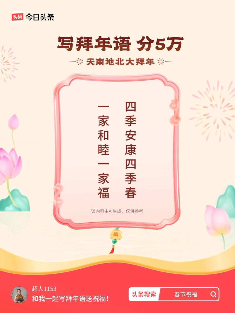 写拜年语送祝福新春拜年送祝福！我的祝福是：“一家和睦一家福，四季安康四季春”！快