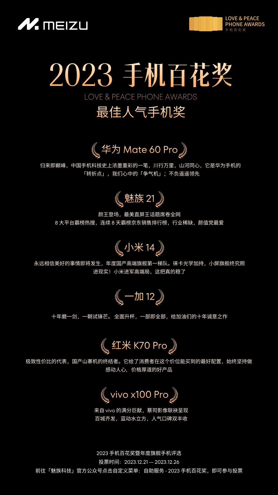 还得是“小厂”魅族大气！这操作看乐了，魅族搞了个2023手机百花奖，涵盖了目前几