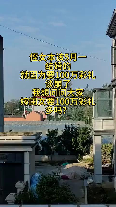 十万都有人嫌多，100万?天方夜谭吧！
那嫁妆打算给多少？