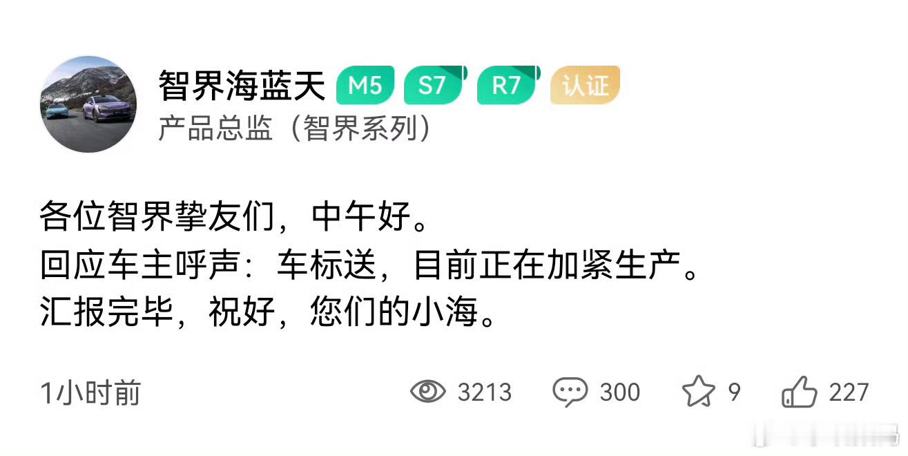 智界汽车要有车标了！说实话，车头没标只有一串英文，看着确实不像那么回事，这车标设