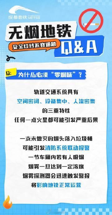 成都地铁出行提示 地铁站内严禁吸烟，一起文明出行吧~ （来源：成都地铁） 