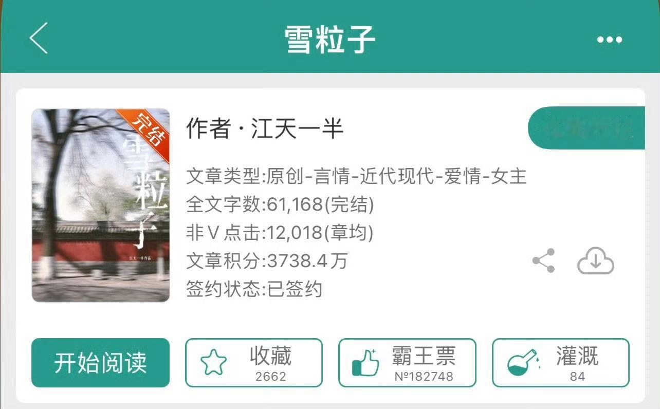 小说推荐：《雪粒子》 作者:江天一半简评：娇俏白富美vs温柔高富帅，久别重逢，先