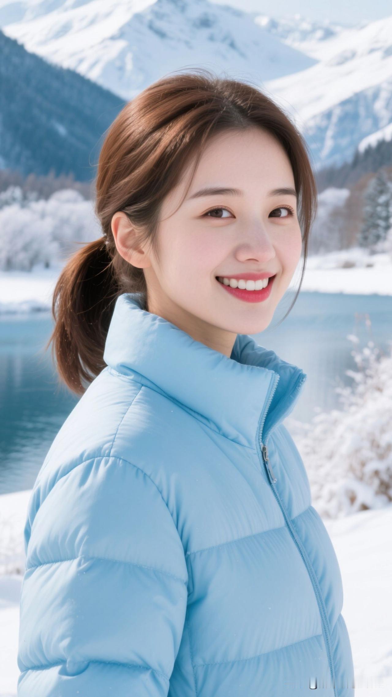 ✨ 把雪色的净、湖水的蓝织进风里，笑意漫开时，连严寒都成了温柔的注脚。冬之花漾气