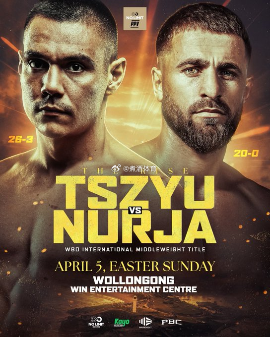 拳坛速递 比赛确认。蒂姆-茨尤（Tim Tszyu）将于四月迎战目前保持不败战绩