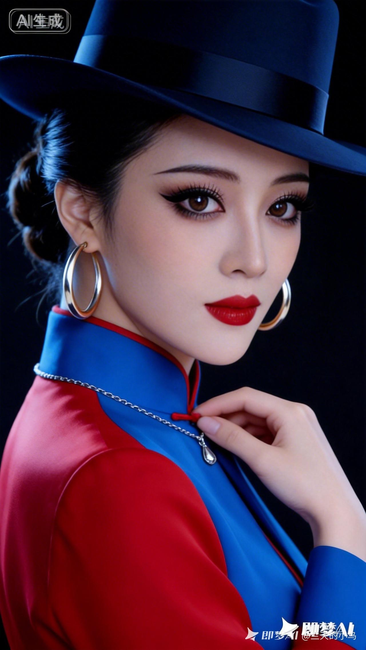 复古风穿搭指南：红蓝撞色+大耳环，尽显优雅气质！