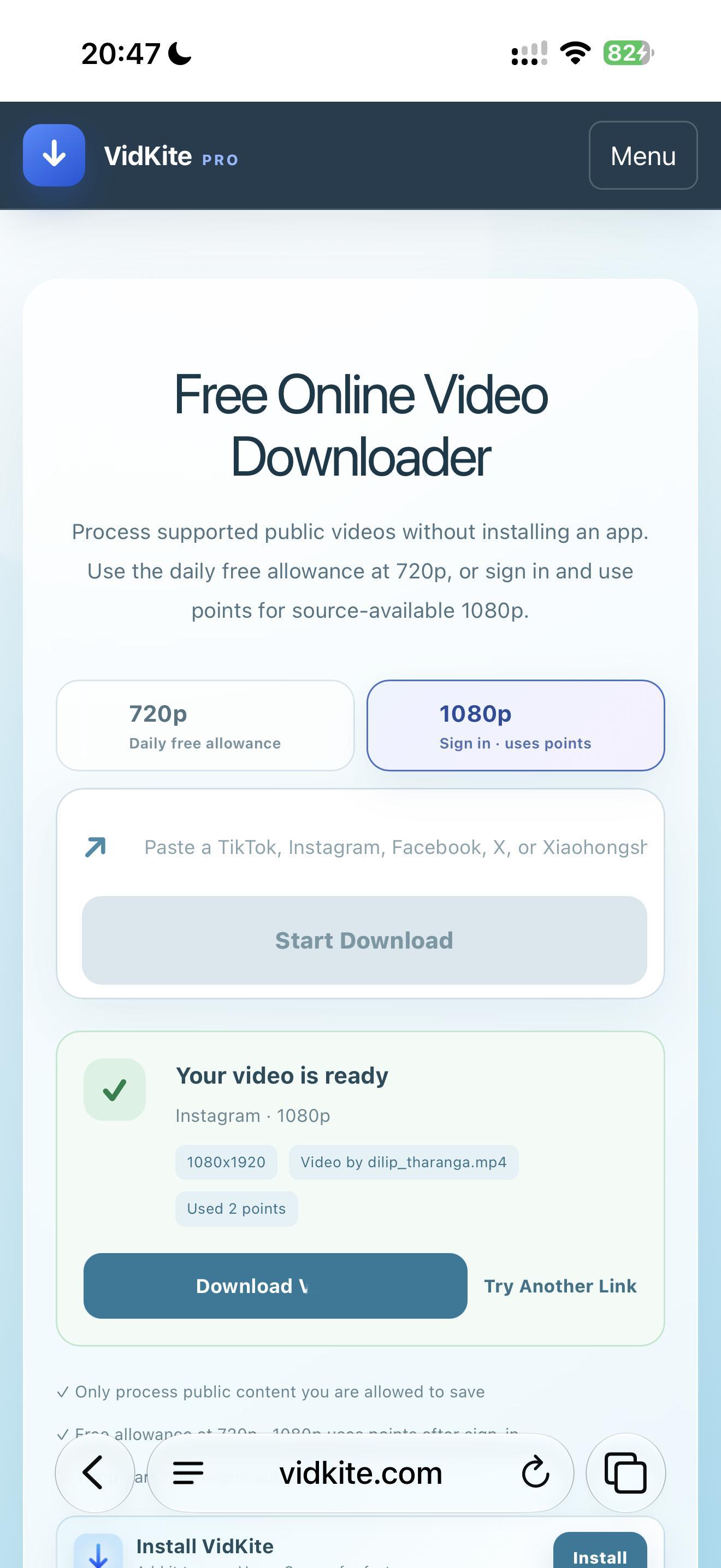 做最好用的视频下载工具vidkite在线版本现在支持1080p了做产品真的会上瘾