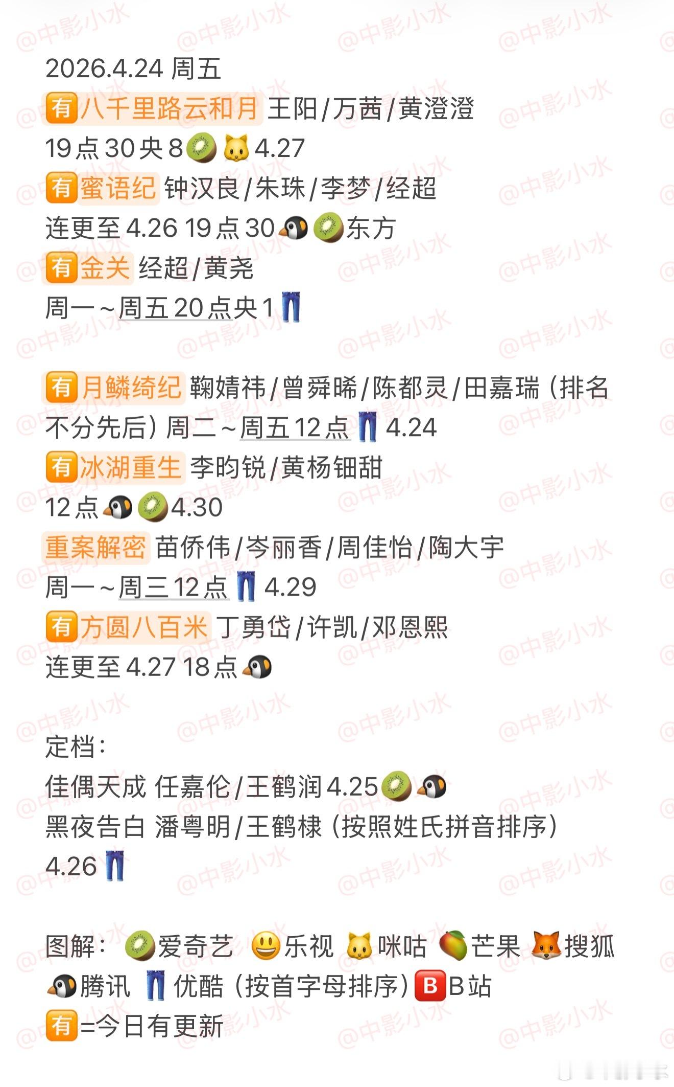 拯救剧荒  4月24日，今晚看点啥？？图1 追剧日历 图2 综艺日历  图3  