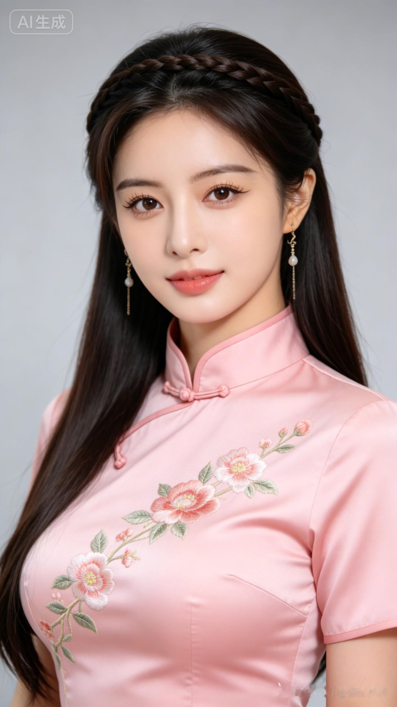 粉嫩旗袍少女，精致妆容，优雅气质！