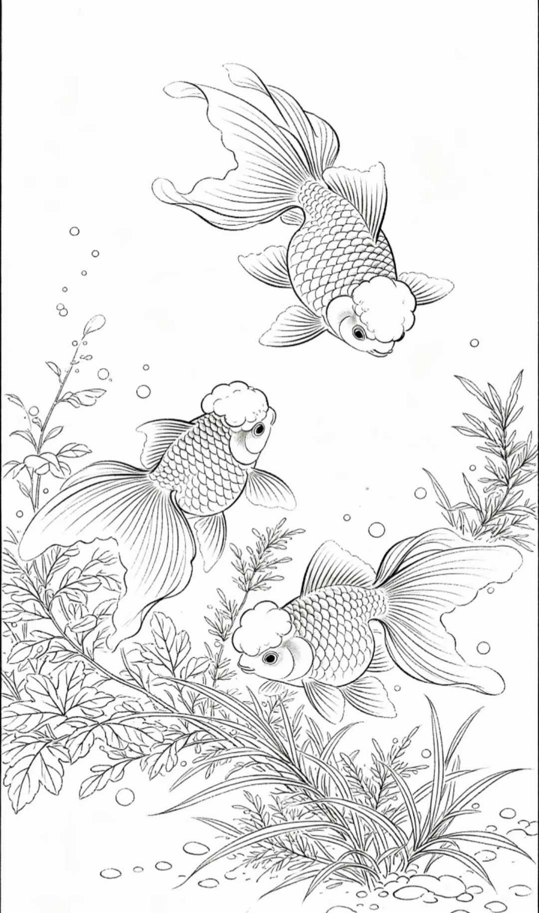 素材|金鱼线稿18图传统文化 传递正能量 绘画