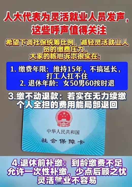 终于有人替2亿灵活就业者说话了！人大代表提出社保四条建议：缴费年限守住15年、女