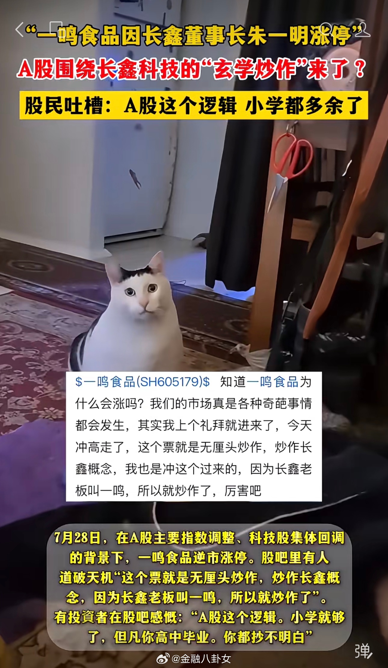 “一鸣食品因长鑫董事长朱一明涨停”，围绕长鑫科技的“玄学炒作”来了？股民吐槽：A