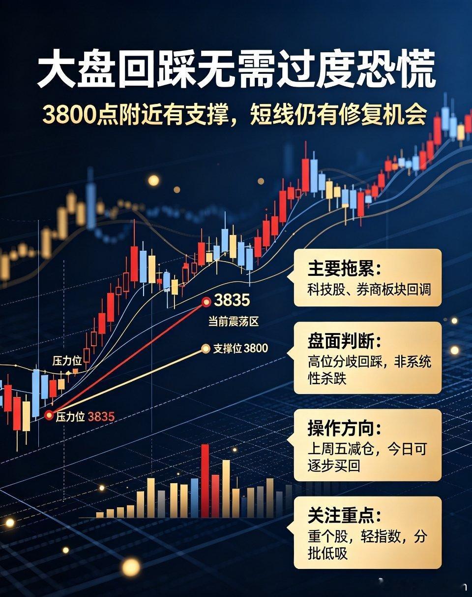 大盘回踩无需恐慌！3800点支撑明确，今日可择机回流今日A股盘面呈现弱势震荡格局