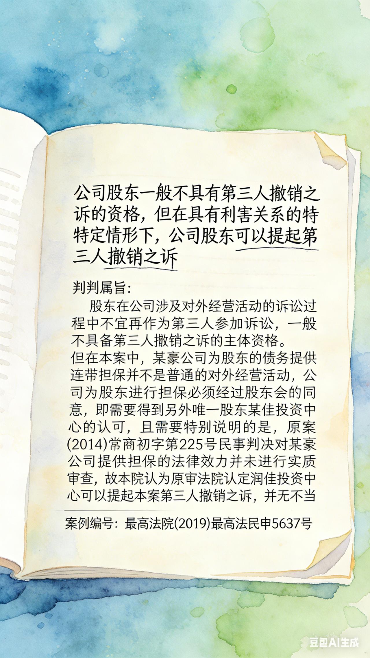 公司股东一般不具有第三人撤销之诉的资格，但在具有利害关系的特定情形下，公司股东可