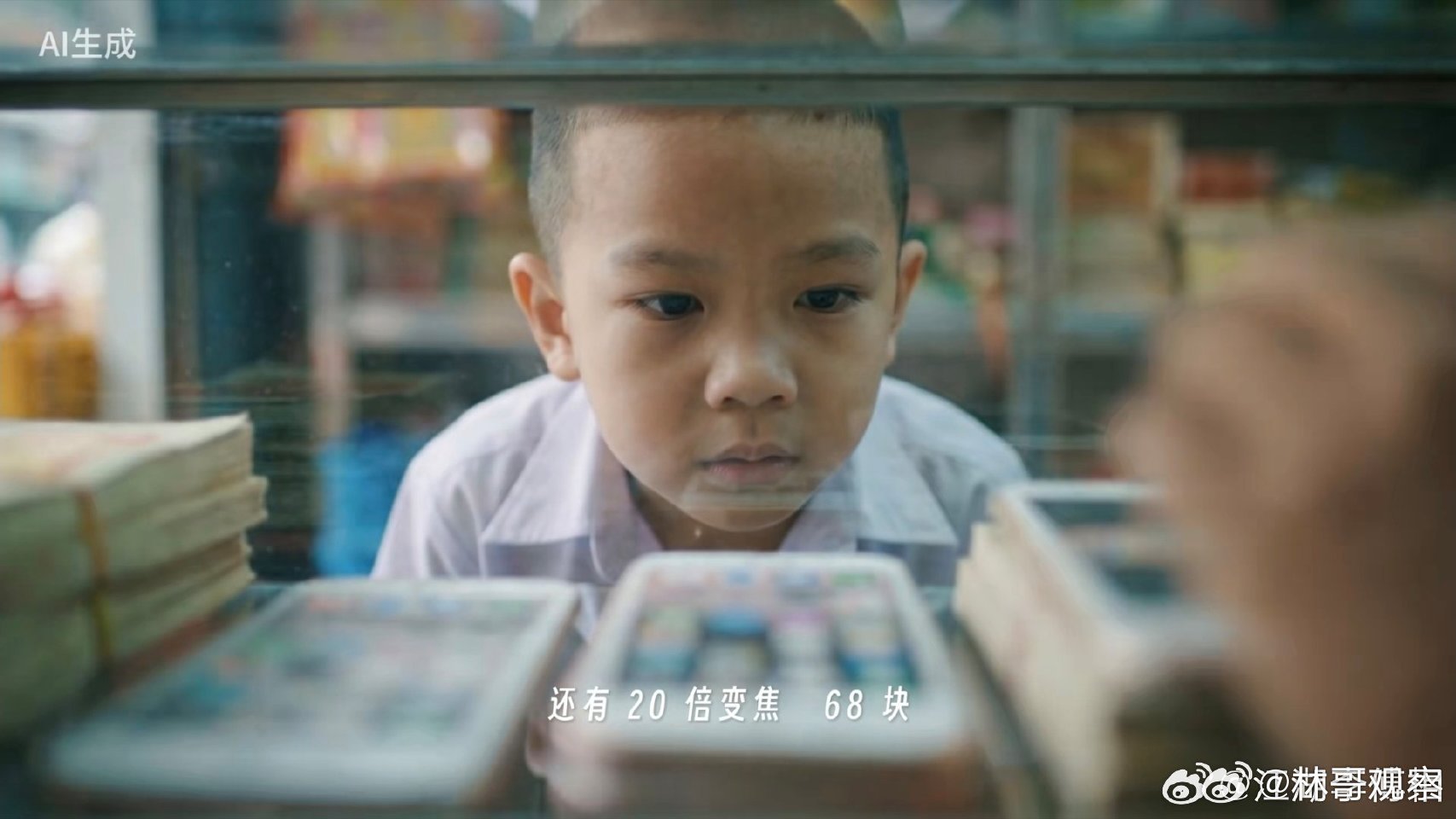 孩子不懂离别只是想买一部纸手机刷到这个AI短片真的一秒破防，孩子不懂什么是离别，