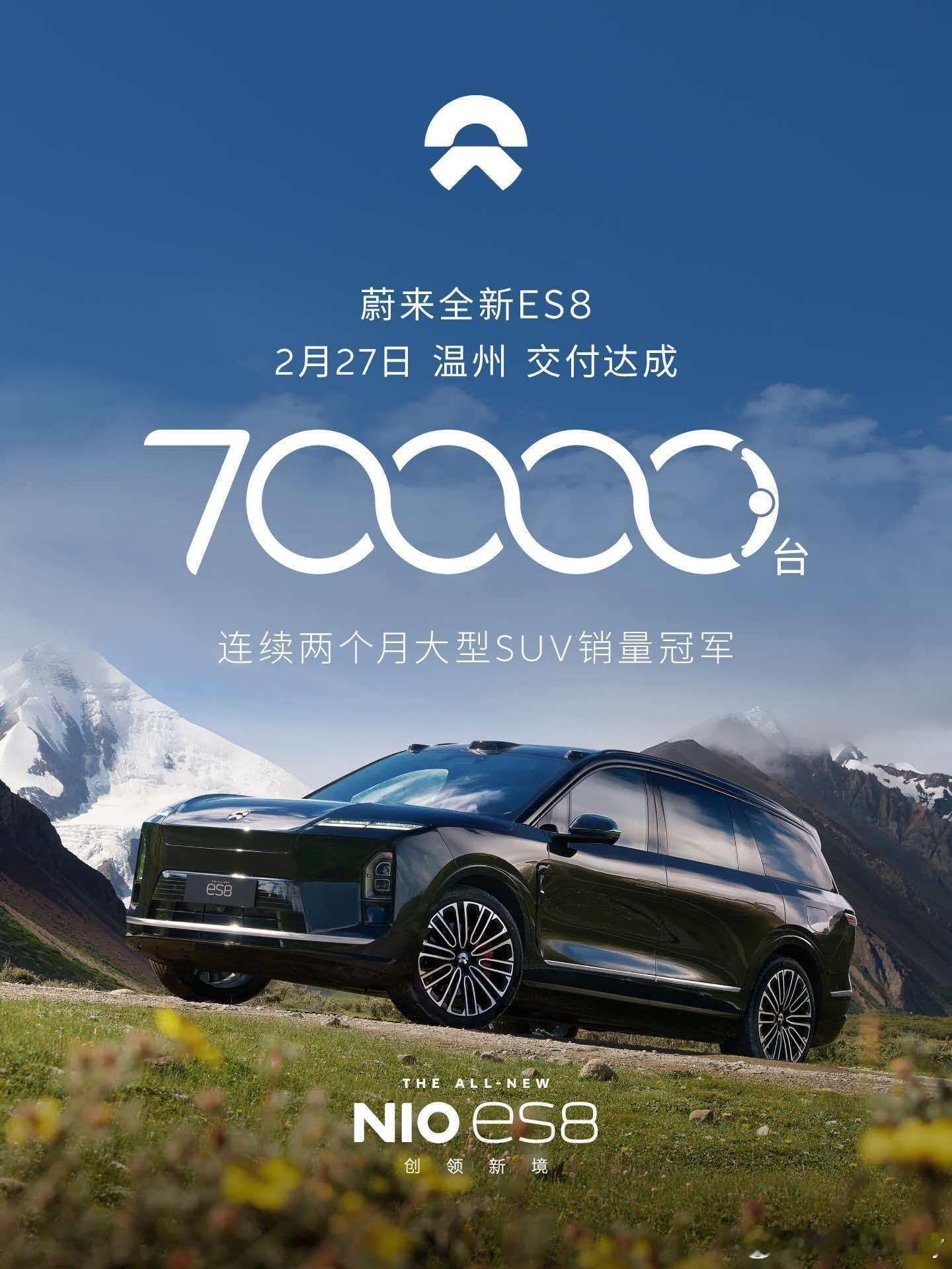 全新蔚来ES8交付70000台之前的订单估计交的差不多了现在要等ES9出来进一步