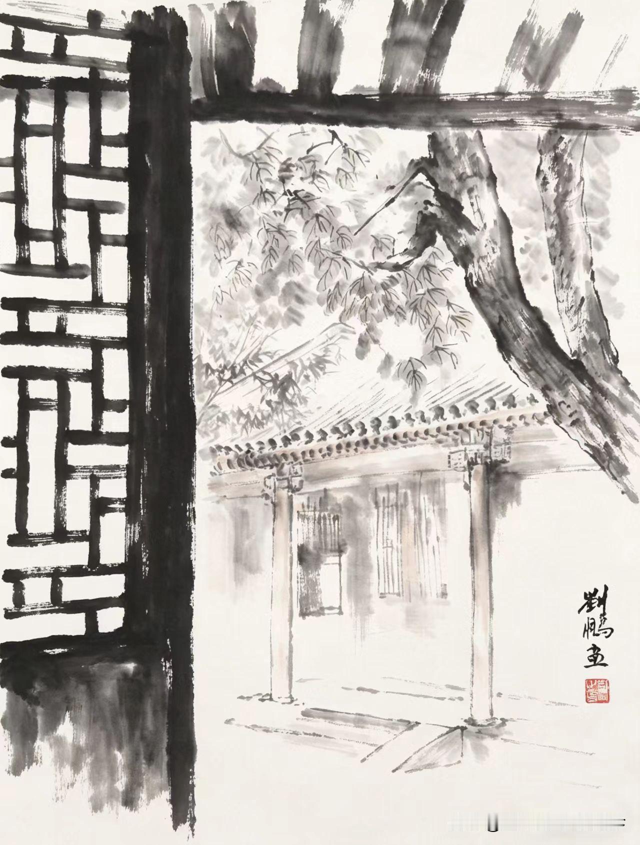 感受国画的意境之美作品分享一扇旧木窗，半座老宅院。水墨落笔，凭窗窥见京味古院，老