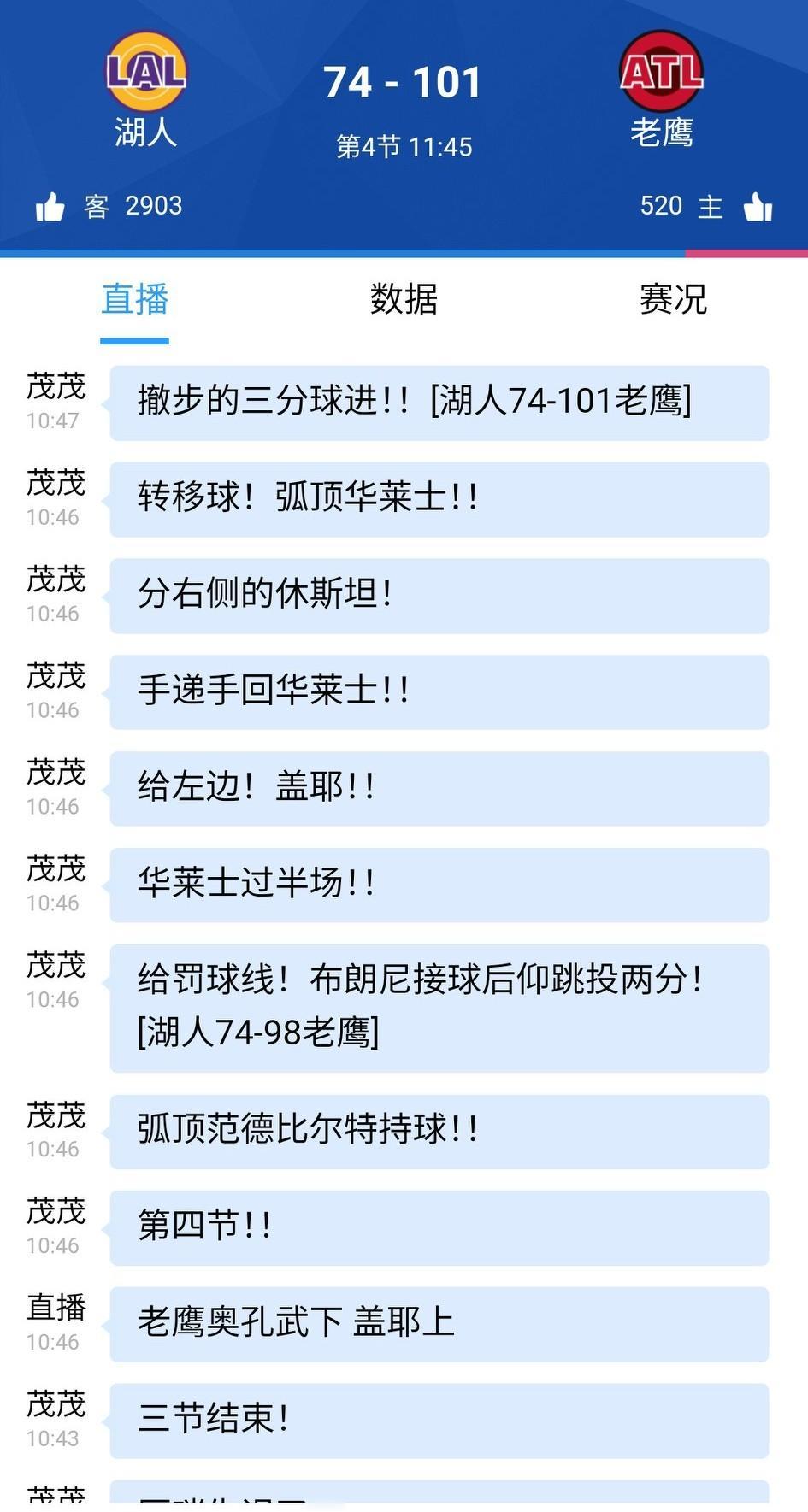 雷迪克把主力全换下，究竟是鸣金收兵还是置之死地而后生？
老鹰还在进三分，目前湖人